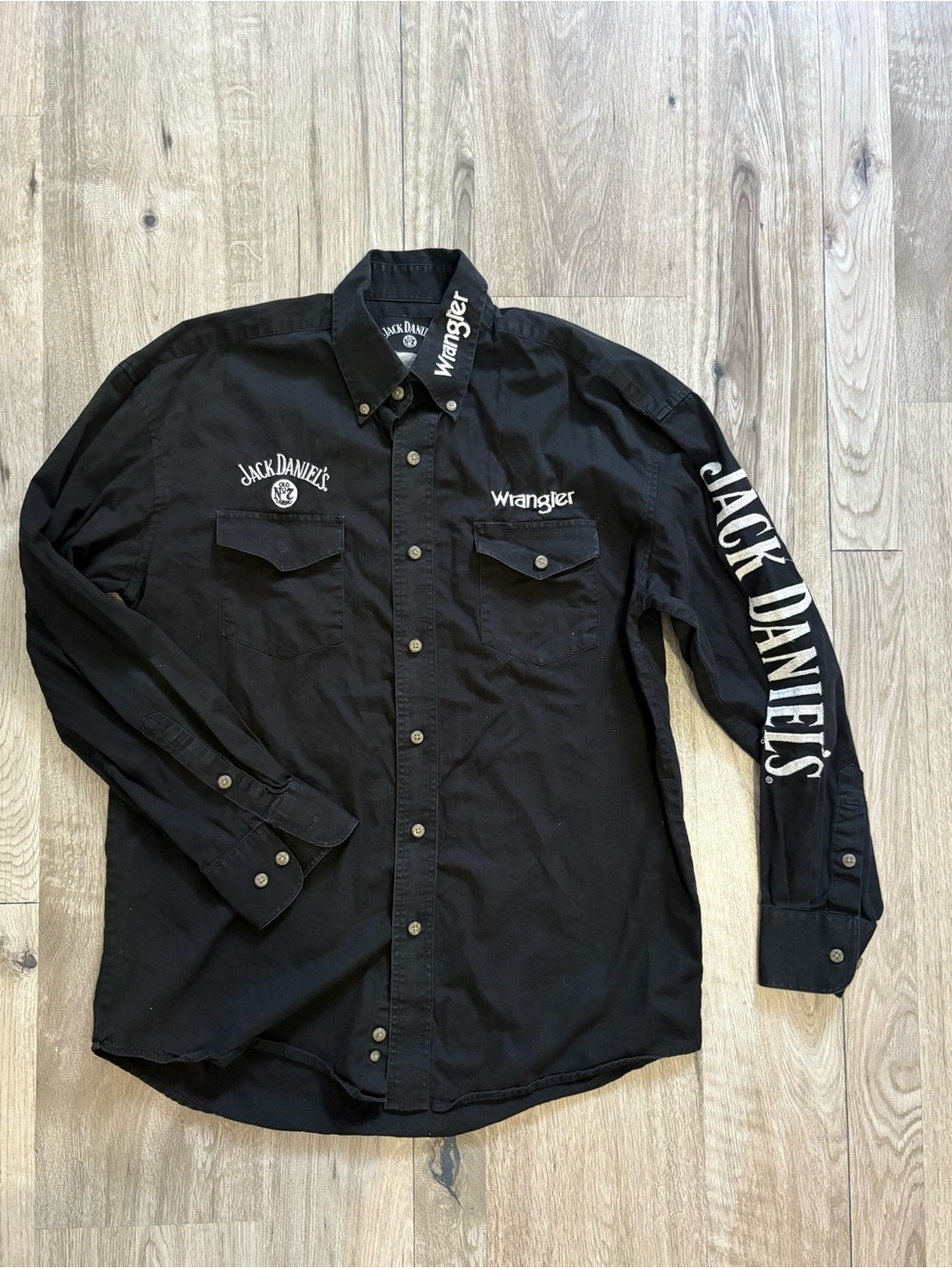 Jack Daniels Black Button-Down Western Shirt with Sleeve Logo